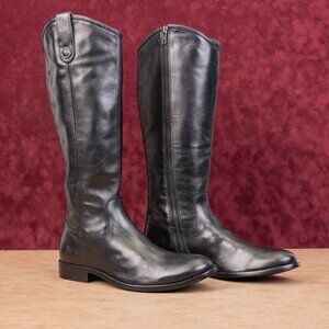 Frye Women Melissa Button Zip Black Leather Equestrian Riding Knee Boots sz 8.5